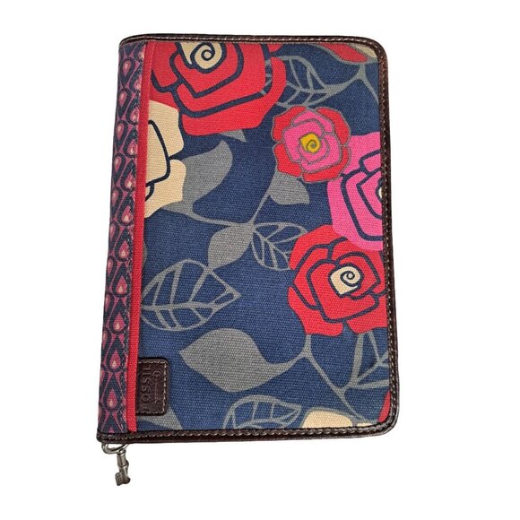FOSSIL Key Per Tablet Book Kindle Cover/Organizer Canvas Floral Zip Closure - Picture 1 of 12